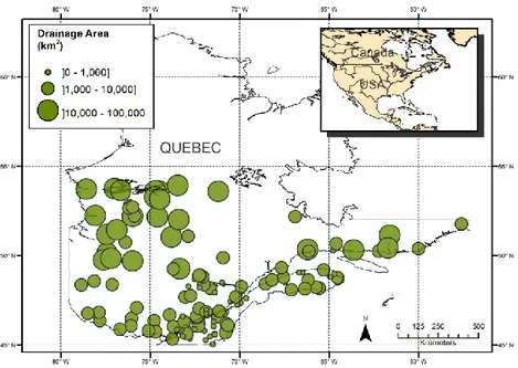 Fig. 1. Location of hydrometric stations across the province of Quebec (Canada). 