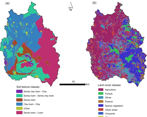 Figure 2. (a) Soil texture and (b) land cover maps used for the Rio Mannu basin. Table 1