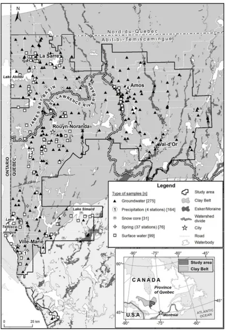 Figure 1. Study area with the location of sampling sites. The number (n) of available samples is shown  brackets in the legend