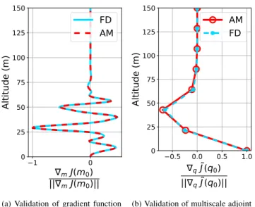 Fig. 2. Gradients estimated with the finite differences (FD) and the adjoint model (AM)