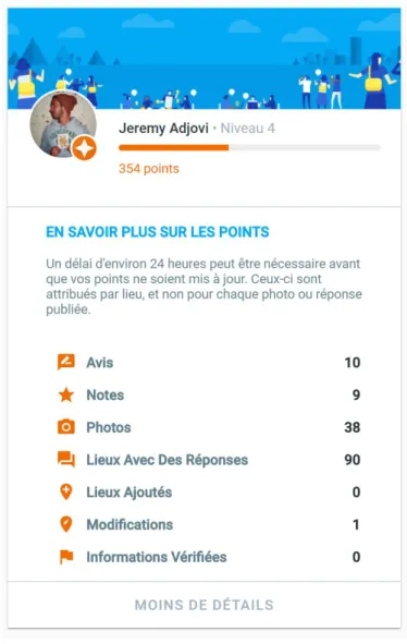 Figure 10 - Système de points et de niveaux de Google Local Guide 