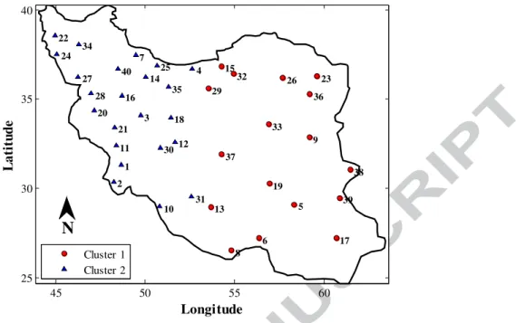 Fig. 4  Location of stations in the sub-regions identified by GNG 