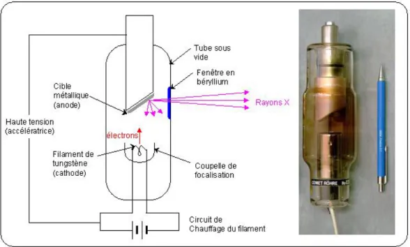 Figure 3 Schéma et photographie d'un tube à rayons X (8)