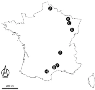 Fig 1. Location of the study areas within France  