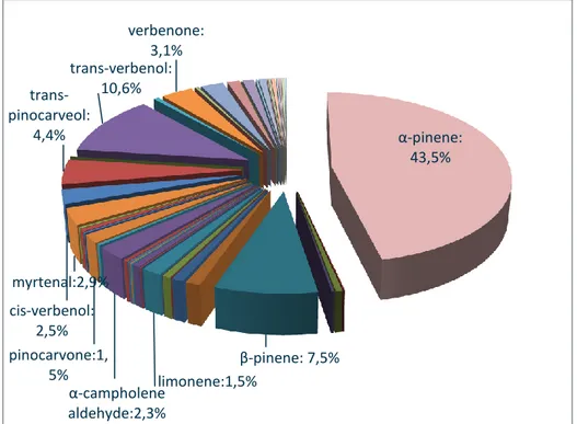 Figure 20 : Pourcentage des différents composants de l’huile des tiges de D. aristidis de  Ghoufi