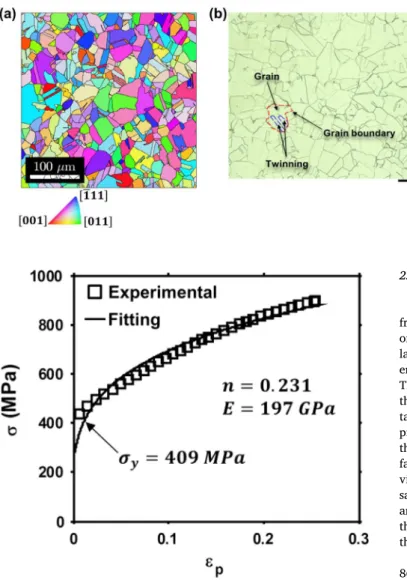 Fig. 3. (a) Microstructure and (b) texture of 316 L stainless steel.