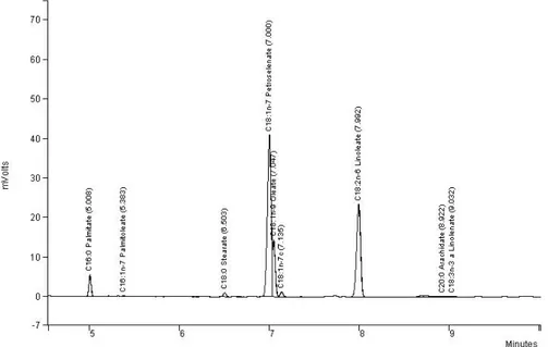 Figure 2. Chromatogram of fatty acid composition of Lebanese population of cumin.  