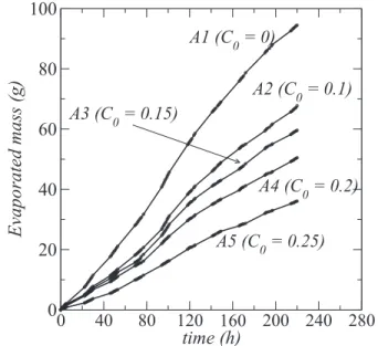 FIG. 6. Cumulative mass water loss as a function of time for the various samples.