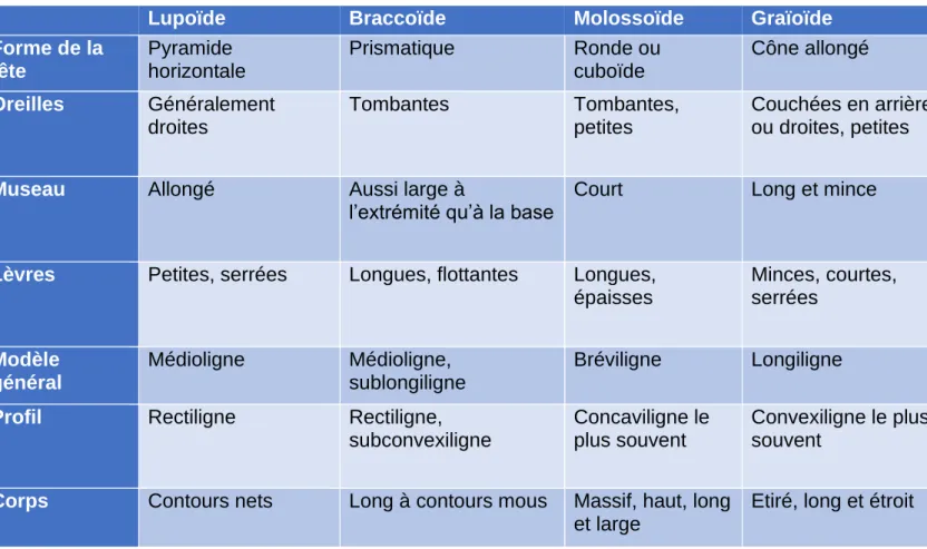 Tableau 3 : Types morphologiques selon Mégnin et critères permettant de les distinguer 