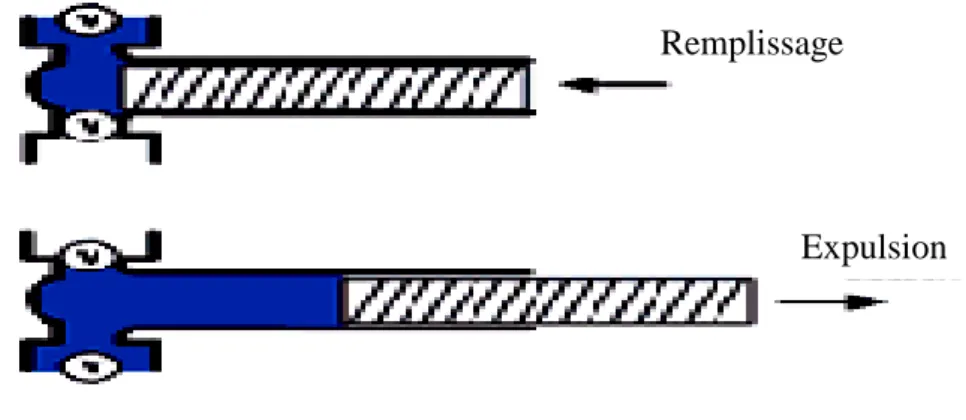 Figure  ‎ II-8:‎Cycles‎de‎remplissage‎et‎d’expulsion‎dans‎une‎pompe‎à‎inversion‎à‎valves