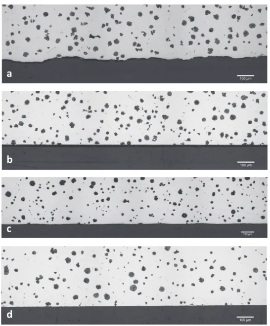 Figure 3.  Micrographs showing the surface of ferritic (a and b) and ausferritized (c and d) materials in as received condition (a and  c) and after polishing (b and d)