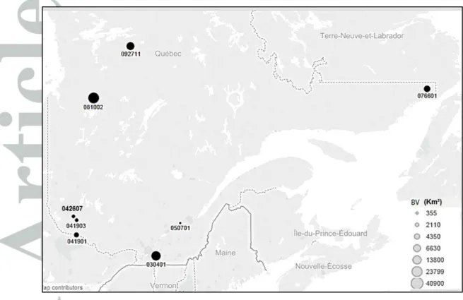 Figure 5. Geographical location of the identified particular stations in southern Quebec, Canada 