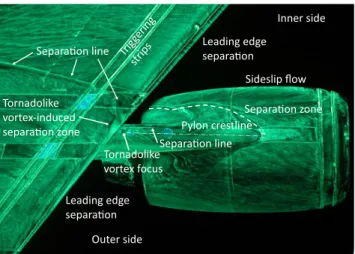Fig. 4 Vortex trajectories (PIV measurements) along the suction side of the RENI model [24].
