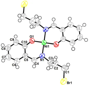 Fig. 1 An ORTEP view of Ni(II)-2L Schiff base complex with an atomic labelling scheme