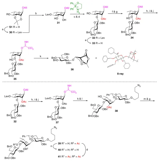 Fig. 3 Second-generation synthesis of protected trisaccharides. Reagents and conditions: a Lev 2 O, py, DMAP, 50 °C, 2 h, 99%; b 80% aq