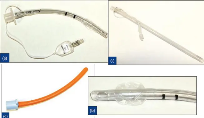 Figure 3 : Présentation des différentes sondes disponibles   (a) PVC ;  (b) Œil de Murphy d’une sonde PVC ; (c) Silicone ; (d) Caoutchouc 