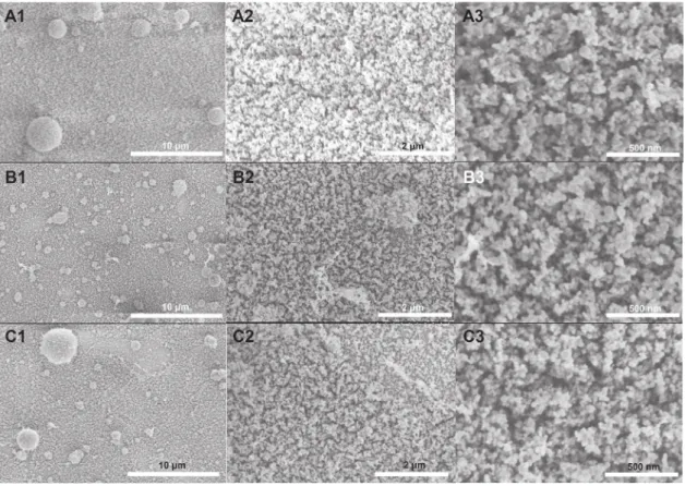 Fig.  4. SEM images of residues products from Al/CuO (A), CuC/Al/CuO_75 (B) and CuC/Al/CuO_50 (C)