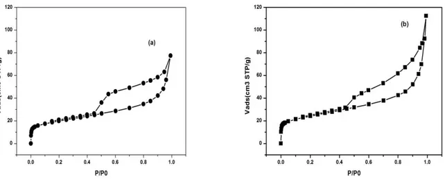 Figure 3. N 2 -adsorption/desorption isotherms of raw bentonite (a) and Na-bentonite (b)