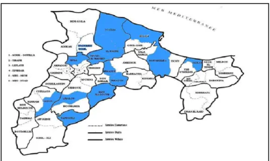 Figure 1 : La wilaya de Béjaia et les communes de l’échantillon : 