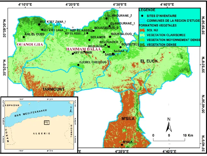 Figure 5 : Sites échantillonnés dans les forêts de Dréat et Ouanougha 