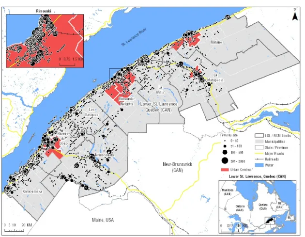 Figure 1: Map of the Location of Establishments in the Lower St. Lawrence Region, 2006 