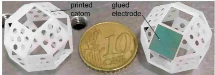 Figure 7. Printed catom’s structure and catom with glued electrode. 3.2. Clean Room Process