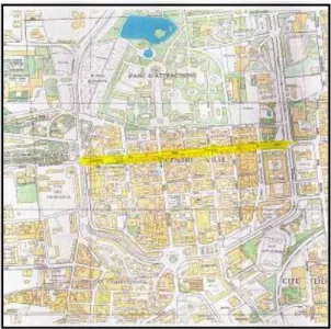 Figure I.9 : Plan du centre-ville : la rue du 8 mai, axe générateur du tracé dans le centre  historique