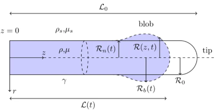 FIG. 1. Sketch of the physical configuration, with the definition of the geometrical and physical parameters used.