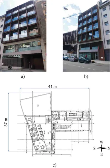Fig. 1. Edifici administratiu del Prat del Rull: (a) north facade,