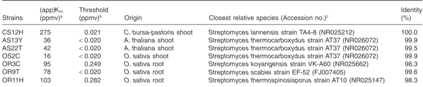 Table 1. H 2 uptake activity of seven strains isolated from surface-sterilized plants.