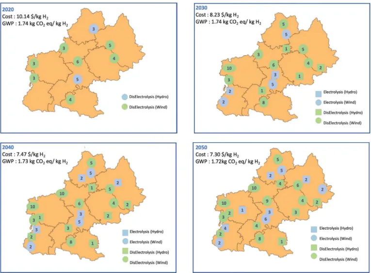 Fig.  3. Maps of the HSC configuration (the number of installed plant is indicated between brackets)