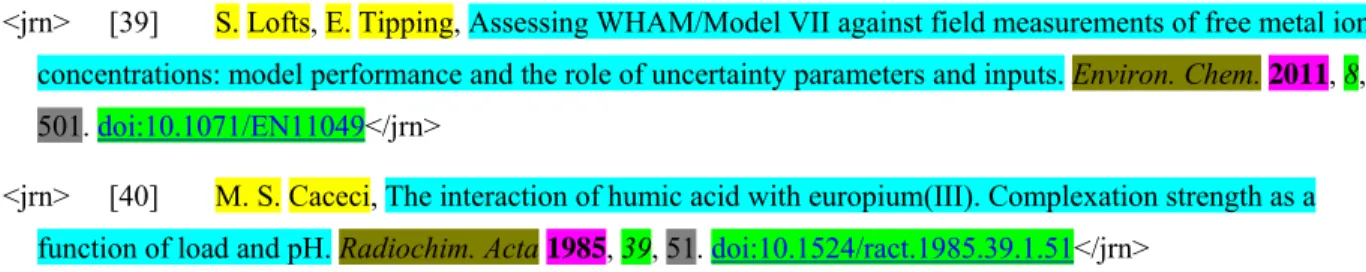 Table 1.  Formation constants of the rare earth element (REE) complexes (± s.d.; ?? indicates  unknown uncertainty) 