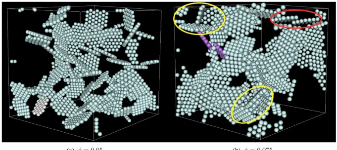 Figure 3.25: Snapshot of the microstructure at equilibrium for φ = 0.05 and φ = 0.075 at intermediate-
