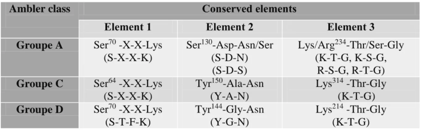 Table 1. Comparison of the three conserved regions in group A, C and D active-site serine β-