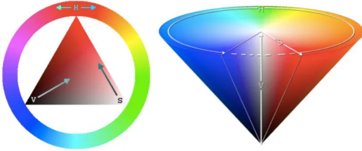 Figure 19 : Représentation en trois dimensions de l’espace couleur TSV (Chang et 