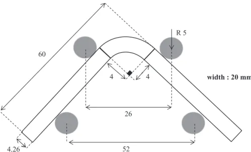 Fig. 7. DCB test specimen. Dimensions in mm (principle scheme, not to scale).