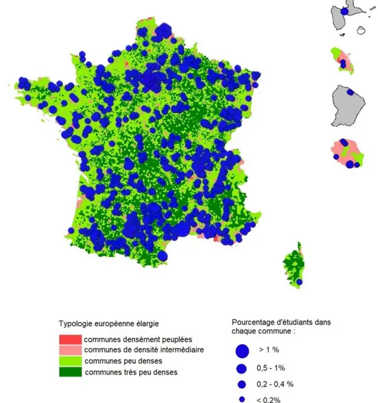 Figure 5 : Répartition des lieux de résidence des étudiants en France au moment de leur brevet selon la typologie européenne 
