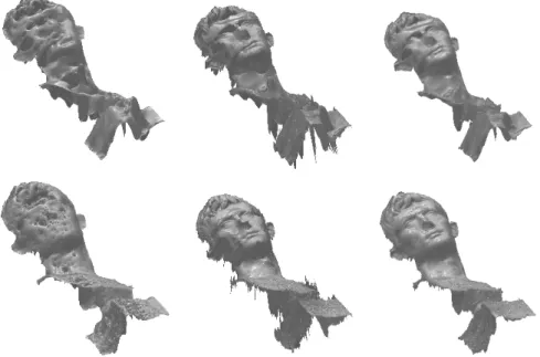 Fig. 5. Real-world multi-view stereo with t = 6 target views (two of them are shown in Figure 1), using SAD (top row) or ZNCC (bottom row) loss functions