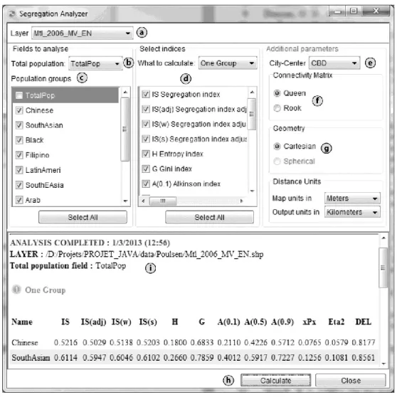 Figure 3. Interface for calculating indices in Geo-Segregation Analyzer 