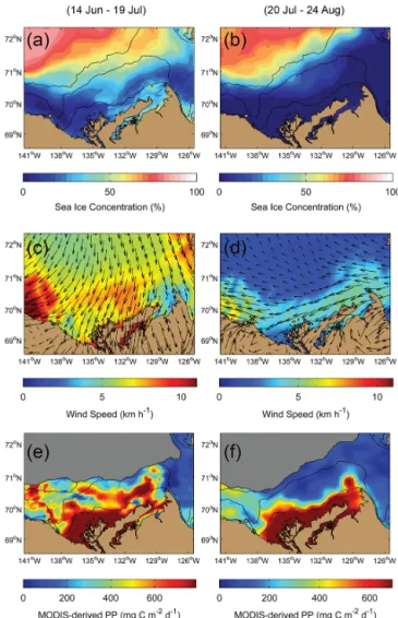 Figure 3. Composites of (a, b) sea ice concentration (% ice cov-