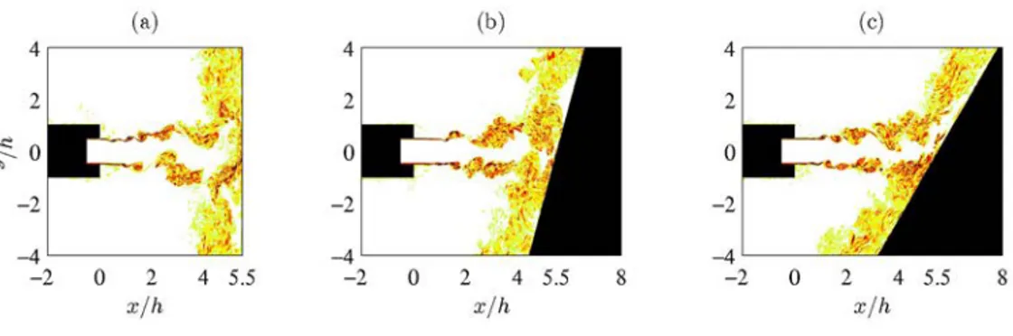 Figure 2. Snapshots obtained in the (x, y) plane of vorticity norm |ω| = pω 2