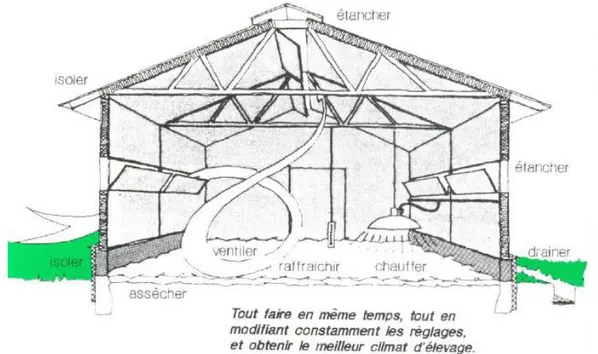 Figure 4 : Le poulailler doit répondre à plusieurs points techniques pour accueillir au mieux les poules  (source : ITAVI (28)) 