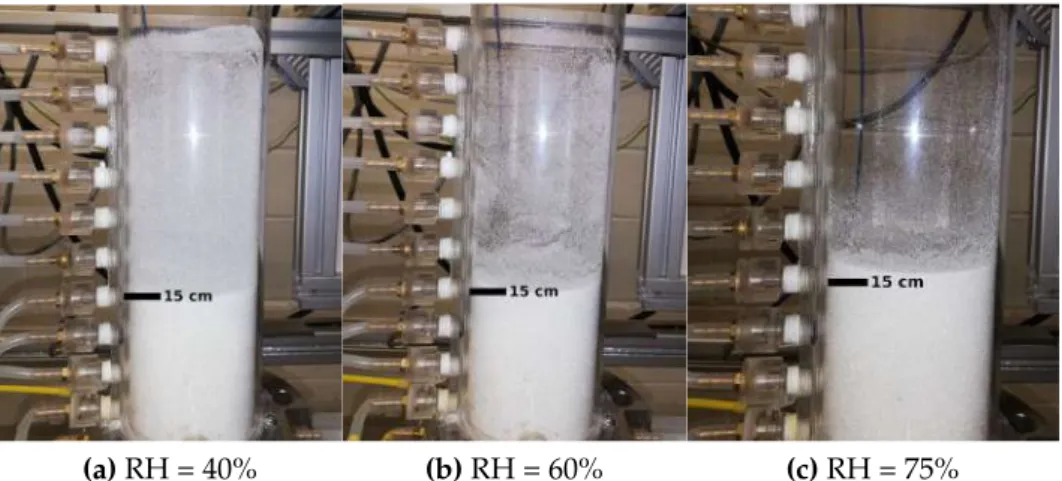 Figure 4.3: Bed preview after stopping fluidization of medium glass beads (d 50 = 267µm) at 11.4 Nm 3 /h (5.85 U m f ) for different relative