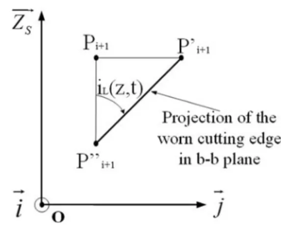 Fig. 4 Effect of the flank wear on the tool geometry in discretization plane Pa