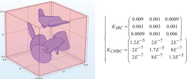 Fig. 6 Left: fracture network composed of finite size fractures. Right: equivalent hydraulic conductivity