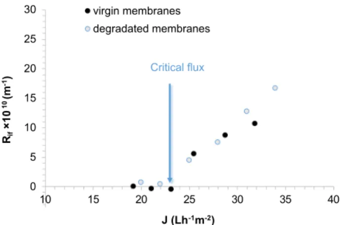 Fig. 12. Comparison of critical fluxes for irreversible fouling measured during