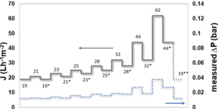 Fig. 3. Principle of the square-wave procedure; permeate flux vs. time; upper