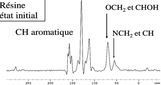 Figure III-2 Spectre RMN 13C avec traitement gaussien de la résine initiale 