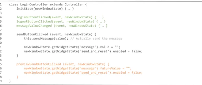 Fig. 9. An overview of all event and preview handlers to implement the login example. Green event handlers are existing event handlers that can be reused for feedforward