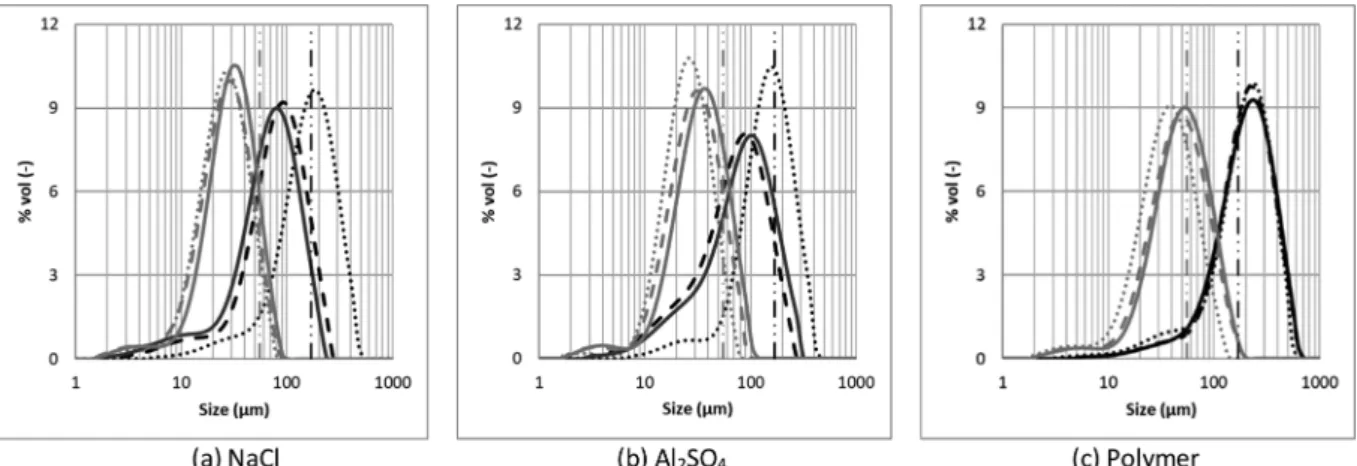 Fig. 1 c). For the runs performed using aluminum sulfate or polymer, the aggregates formed after steps B2 (cf